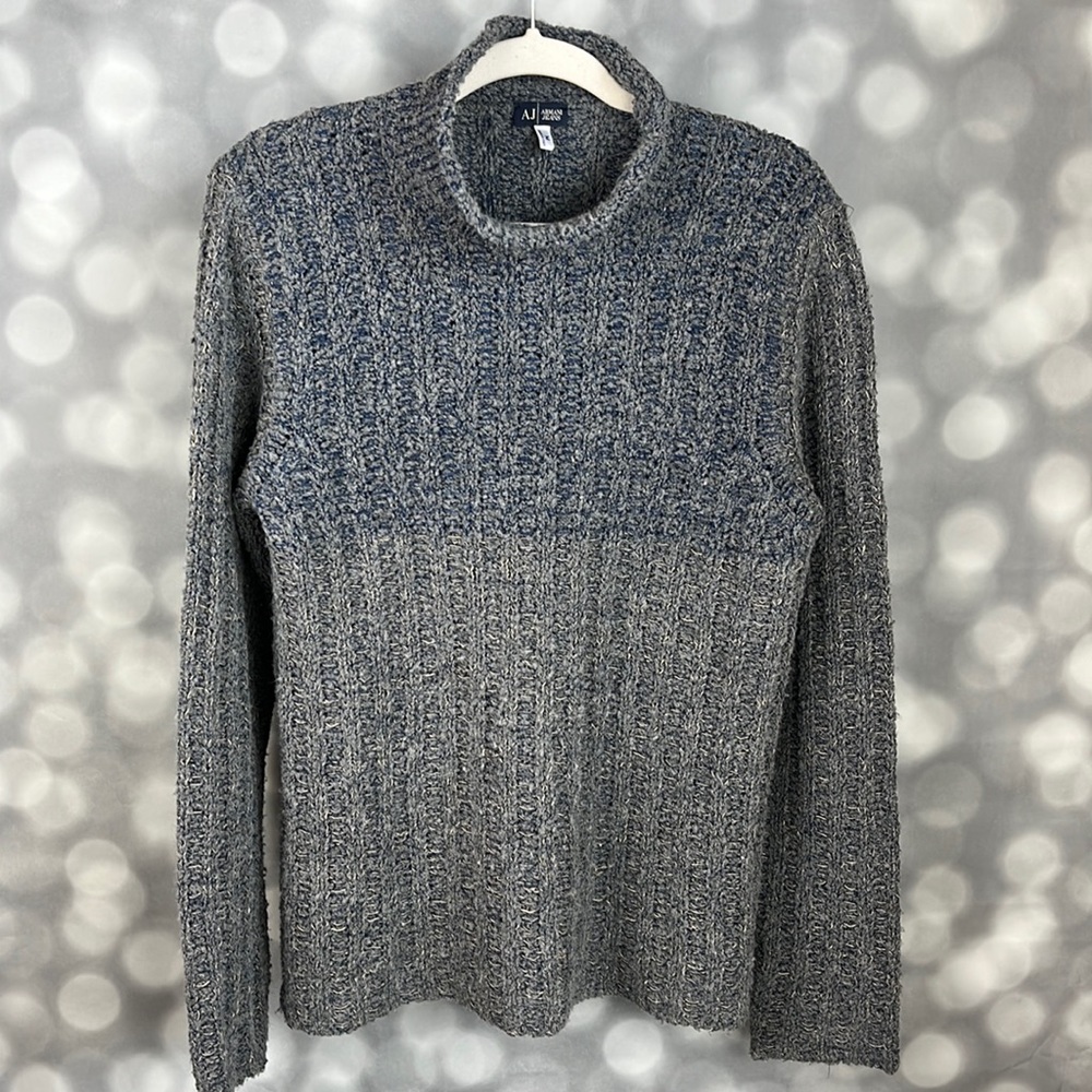 Armani Jeans women’s blue and gray knit cowl neck sweater. Size Medium